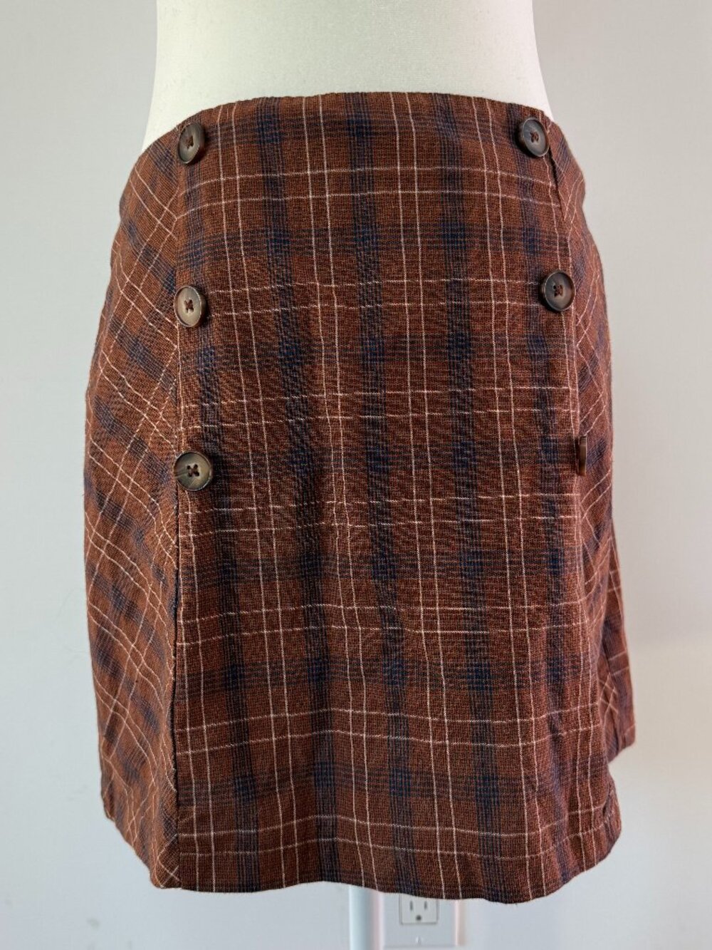 Papaya Plaid Orange Brown Button Skirt